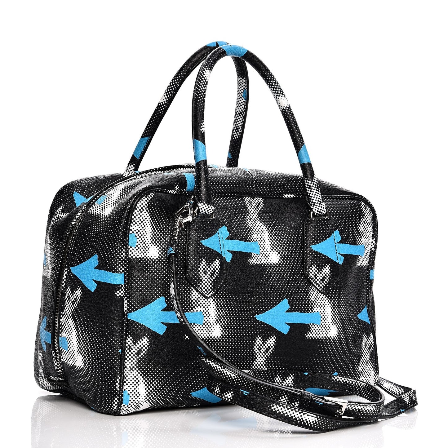 Vitello Daino Rabbit Print Inside Bag Black Azzurro