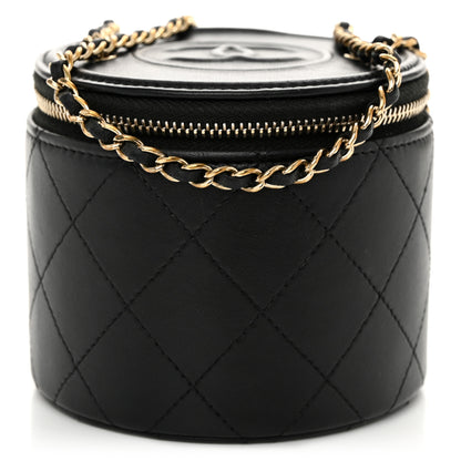Chanel Lambskin Quilted Round Small Vanity Case With Chain Black 1 of 11