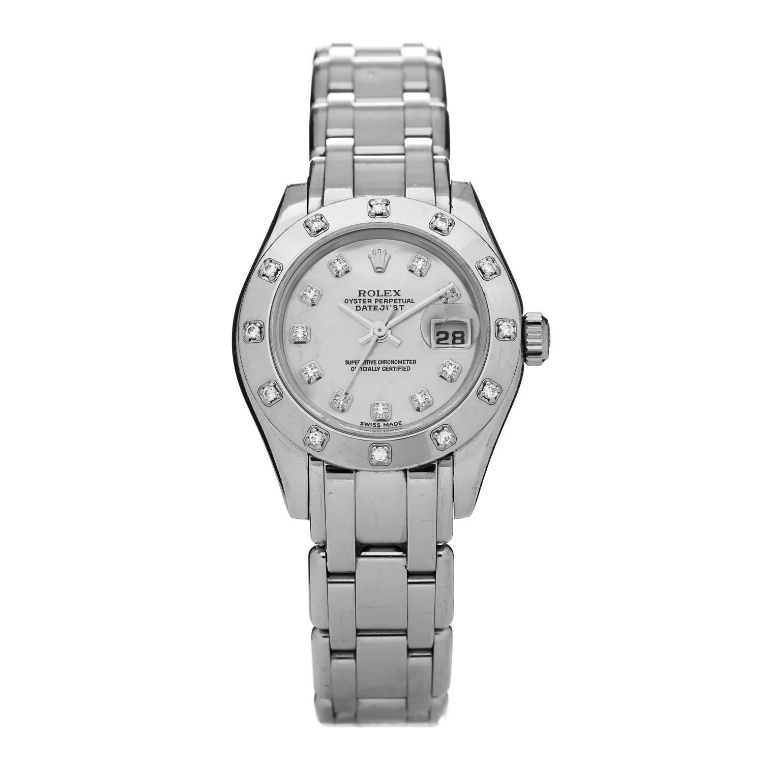 Rolex 18K White Gold Diamond Mother of Pearl 29mm Pearlmaster Datejust Watch 80319 1 of 5