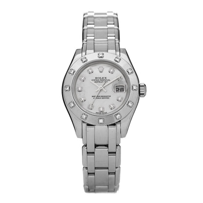 Rolex 18K White Gold Diamond Mother of Pearl 29mm Pearlmaster Datejust Watch 80319 1 of 5
