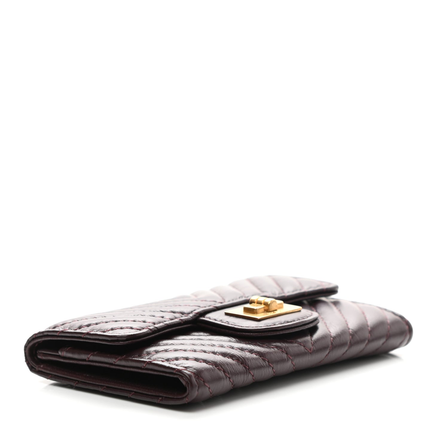 Aged Calfskin Chevron Quilted Small Reissue Flap Wallet Burgundy