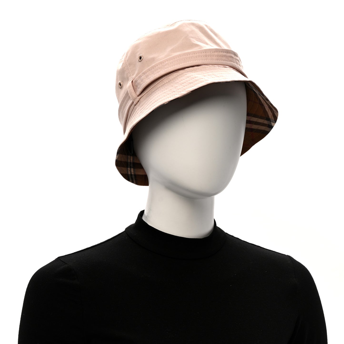 Cotton Gabardine Burberry Check Belted Heritage Bucket Hat M Sugar Pink