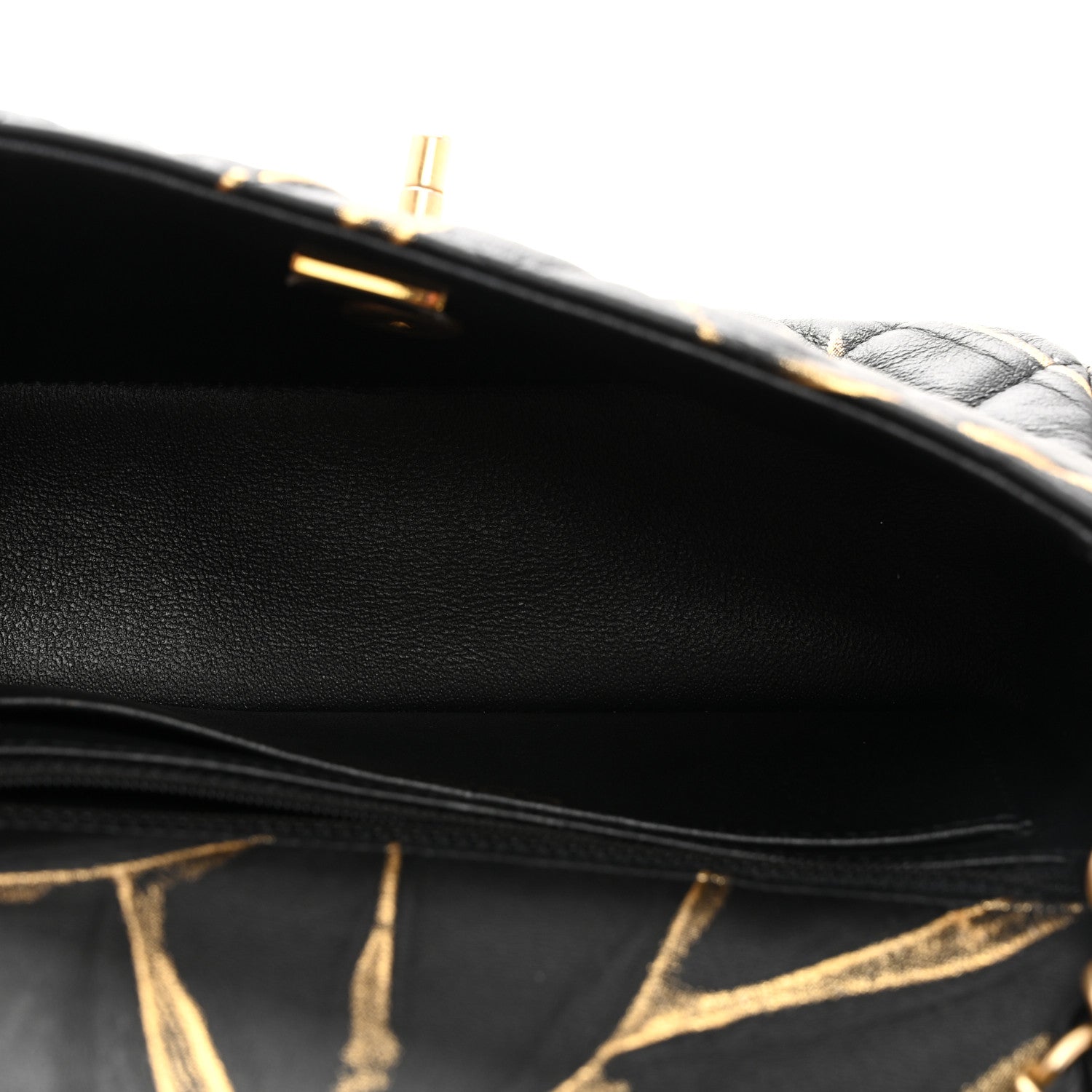 Chanel Crumpled Calfskin Printed Quilted Mini Rectangular Flap Black Gold 5 of 10