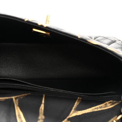 Chanel Crumpled Calfskin Printed Quilted Mini Rectangular Flap Black Gold 5 of 10