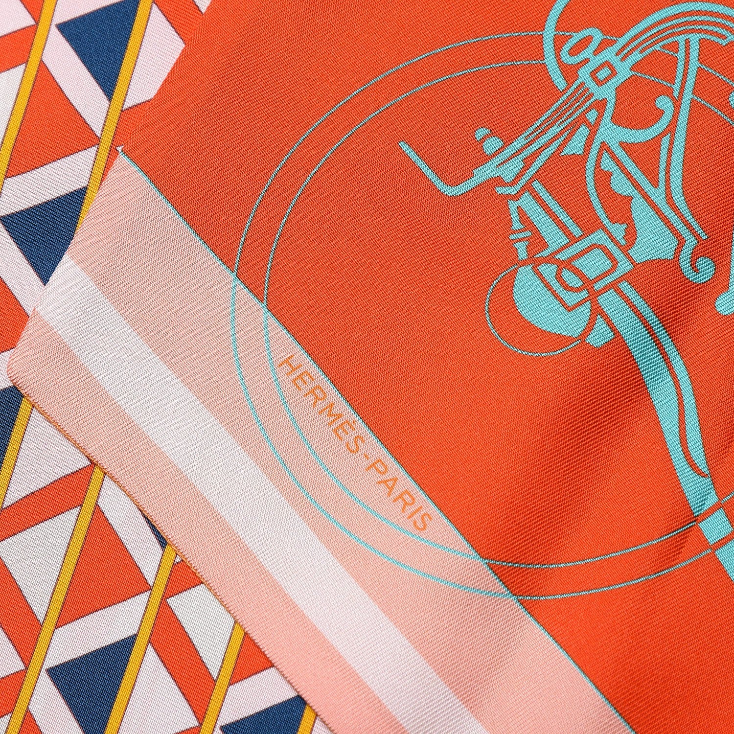 Hermes Silk Ex-Libris en Cravates Maxi Twilly Capucine Turquoise Saumon 4 of 5