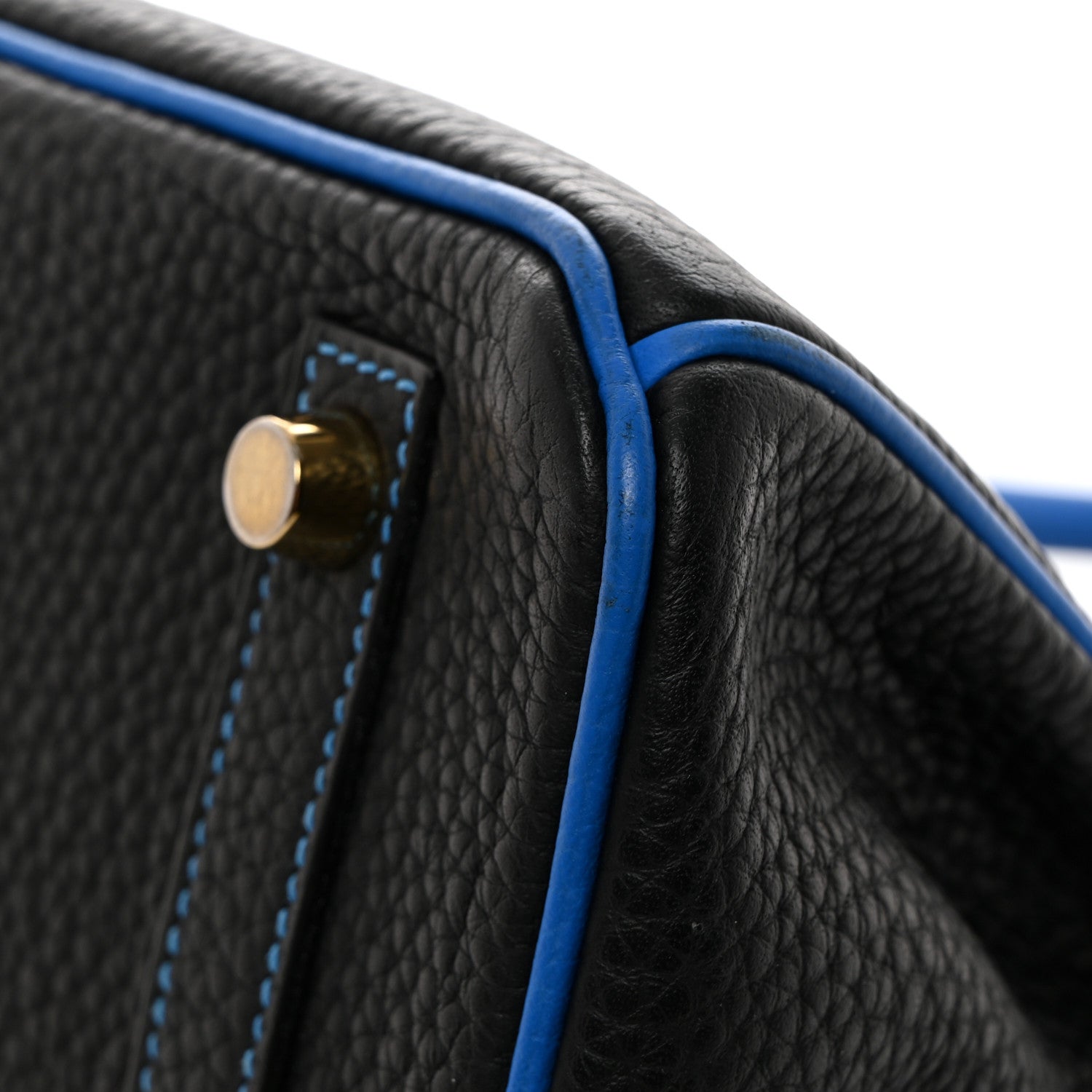 Hermes Taurillon Clemence Horseshoe Birkin 25 Black Bleu Hydra 14 of 14