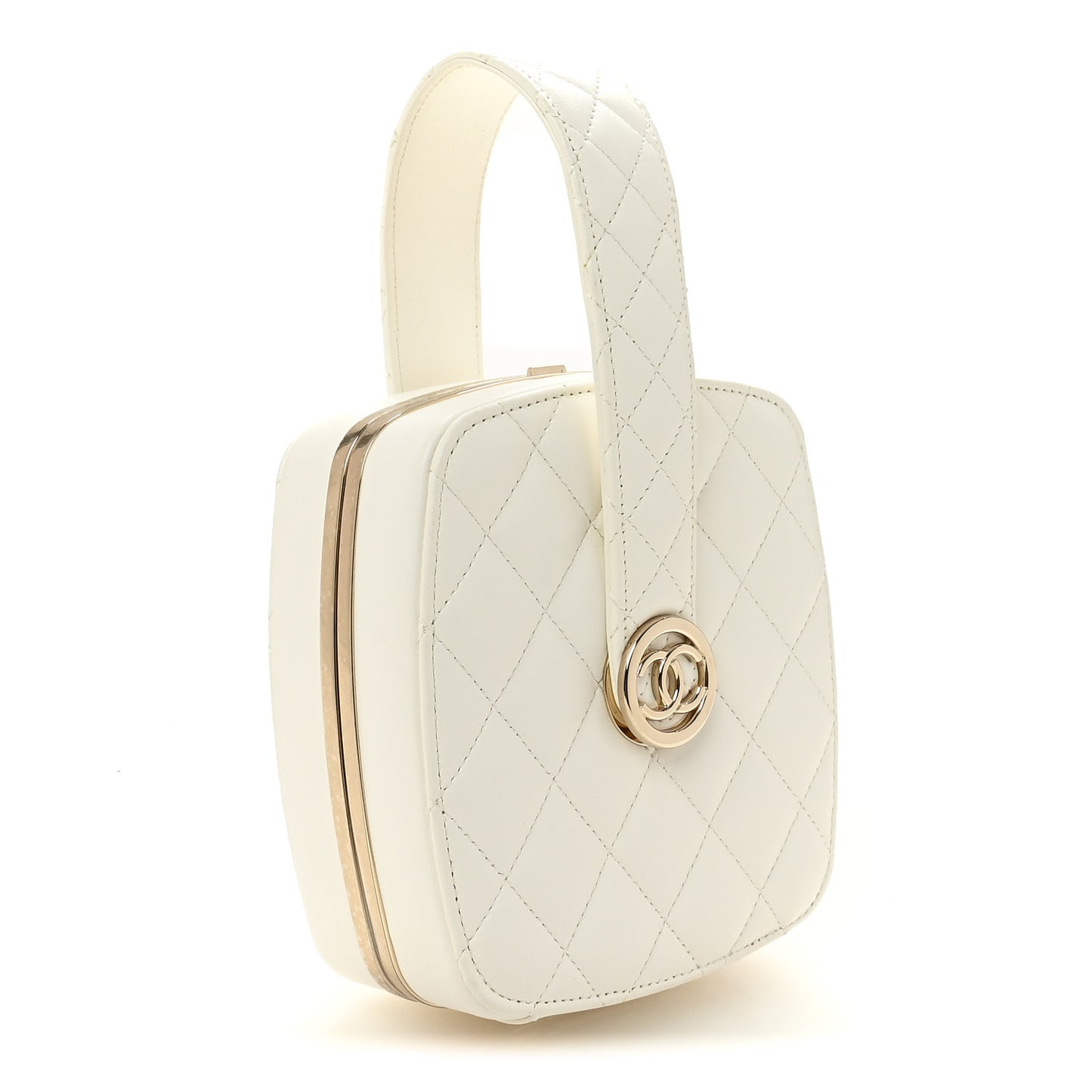 Lambskin Minaudiere Vanity With Handle White