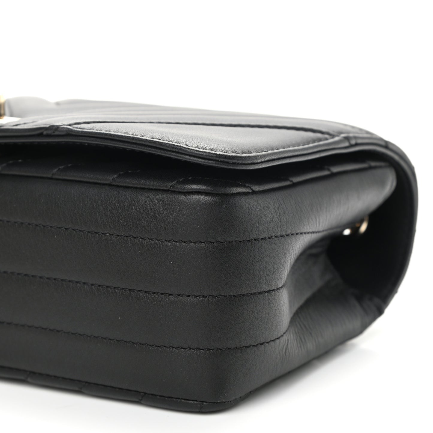 Calfskin Chevron Quilted Medium Statement Flap Black