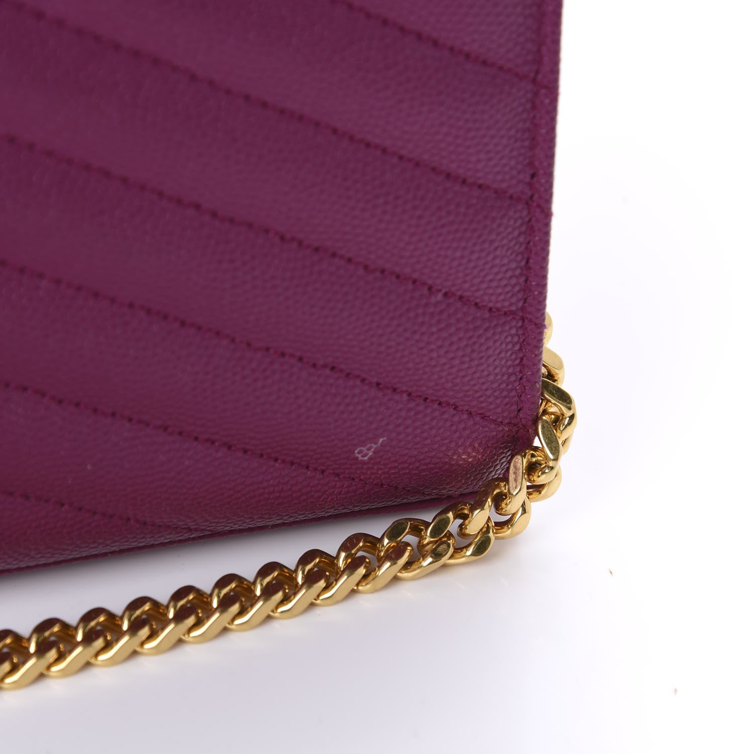 Saint Laurent Grain De Poudre Matelasse Chevron Monogram Chain Wallet Dark Grape 11 of 13