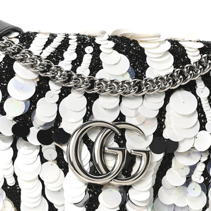 Gucci Satin Sequin Beaded Zebra Small GG Marmont Shoulder Bag Black White 8 of 10