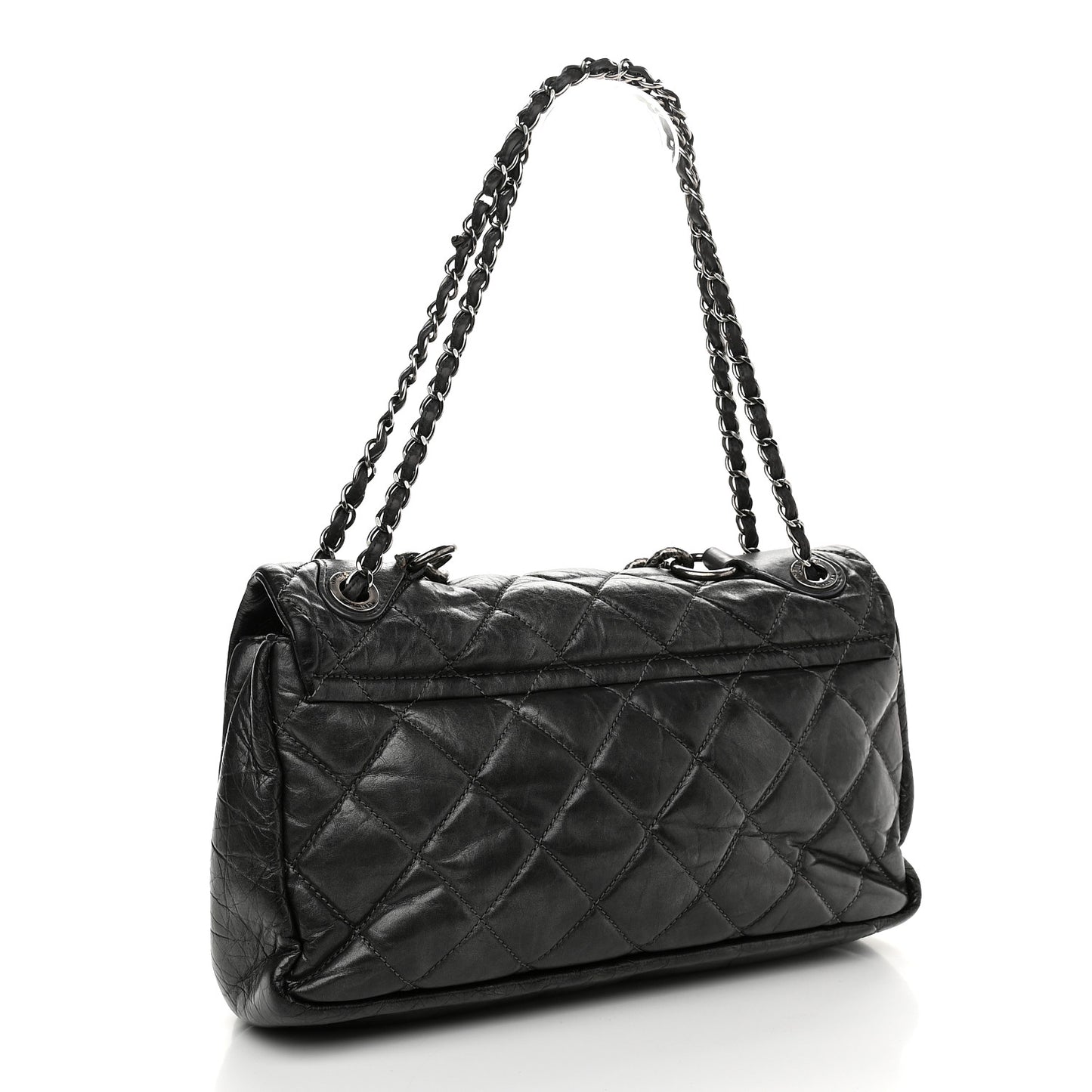 Aged Calfskin Quilted Medium Pondichery Flap Black