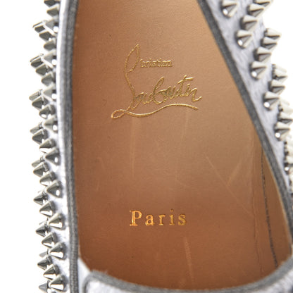 Christian Louboutin Mens Metallic Calfskin Spikes Roller Boat Flat 44.5 Silver 8 of 8