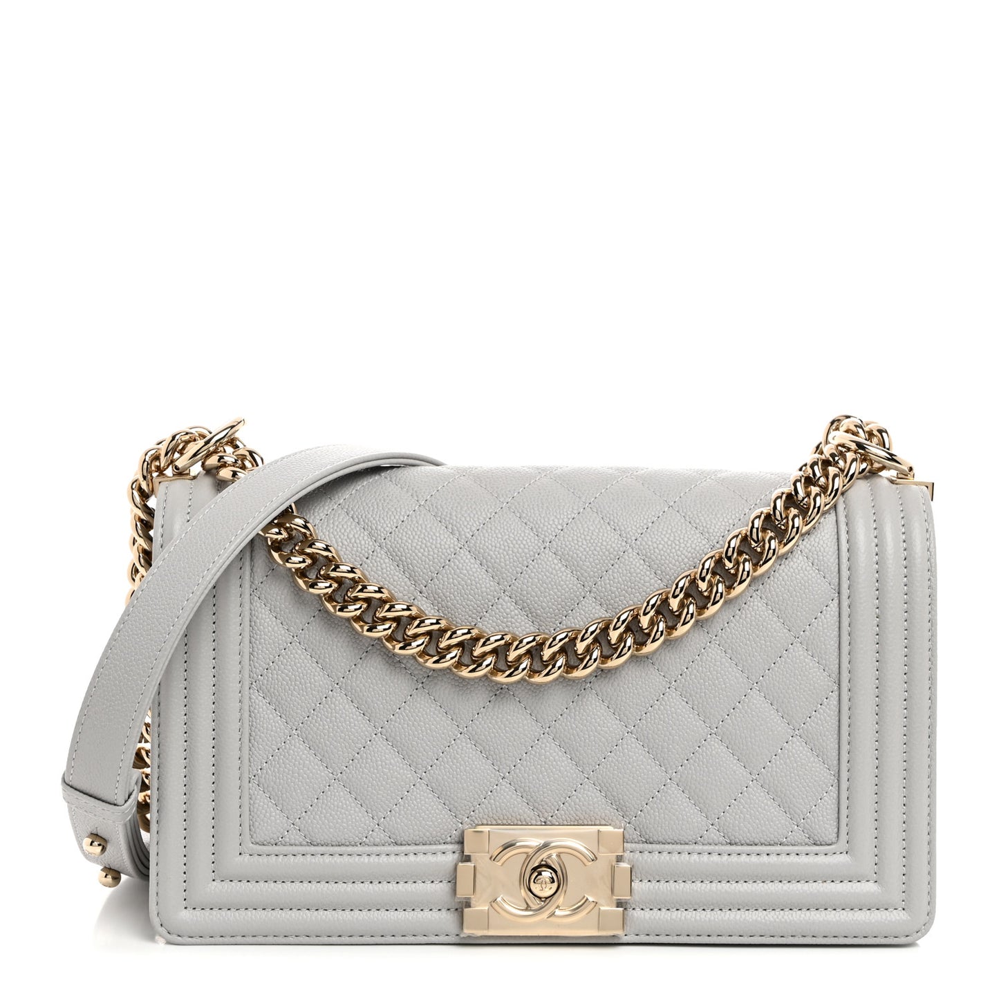 Caviar Quilted Medium Boy Flap Light Grey