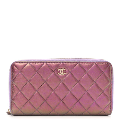 Chanel Iridescent Lambskin Quilted Large Gusset Zip Around Wallet Purple 1 of 9