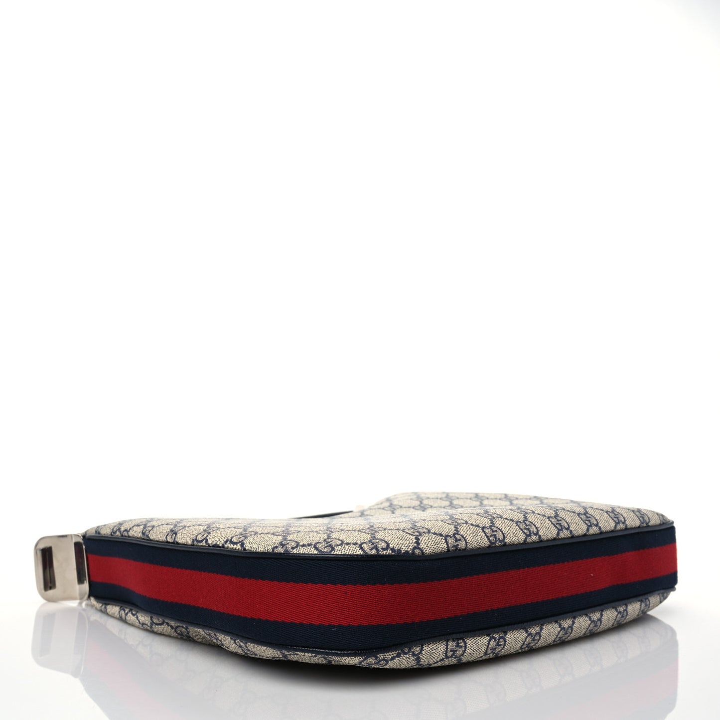 GG Supreme Monogram Textured Calfskin Web Large Attache Shoulder Bag Beige Blue