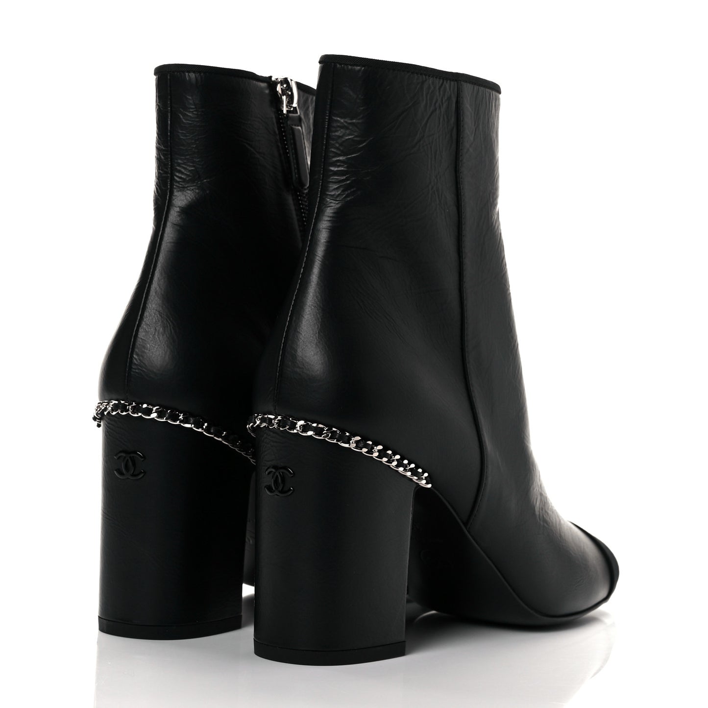 Crumpled Calfskin Cap Toe Chain Short Boots 39 Black