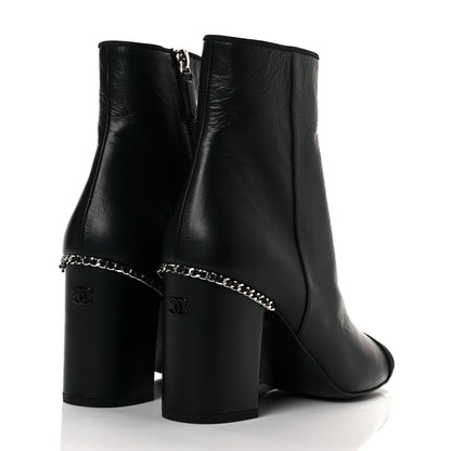 Chanel Crumpled Calfskin Cap Toe Chain Short Boots 39 Black 12 of 30