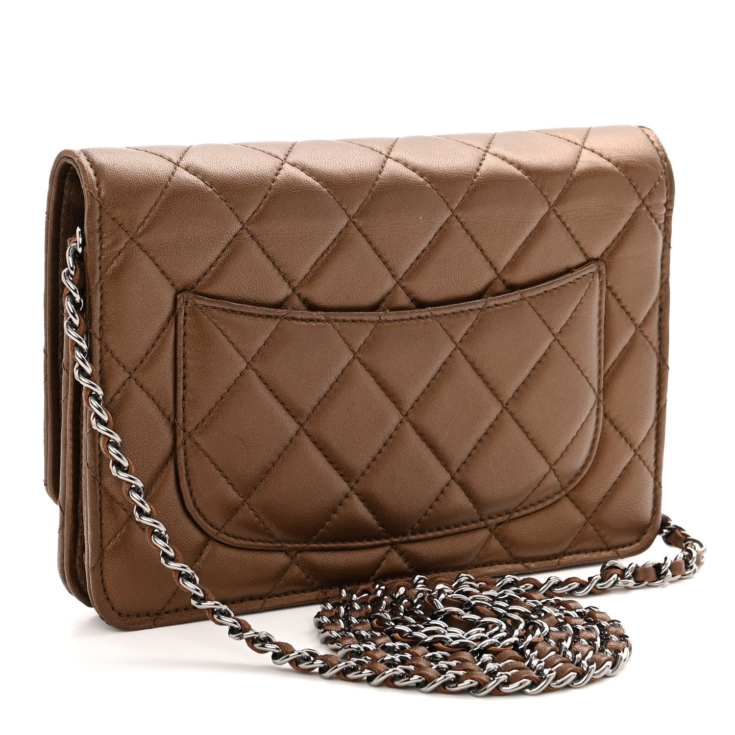 Chanel Metallic Lambskin Quilted Wallet On Chain WOC Bronze 3 of 11