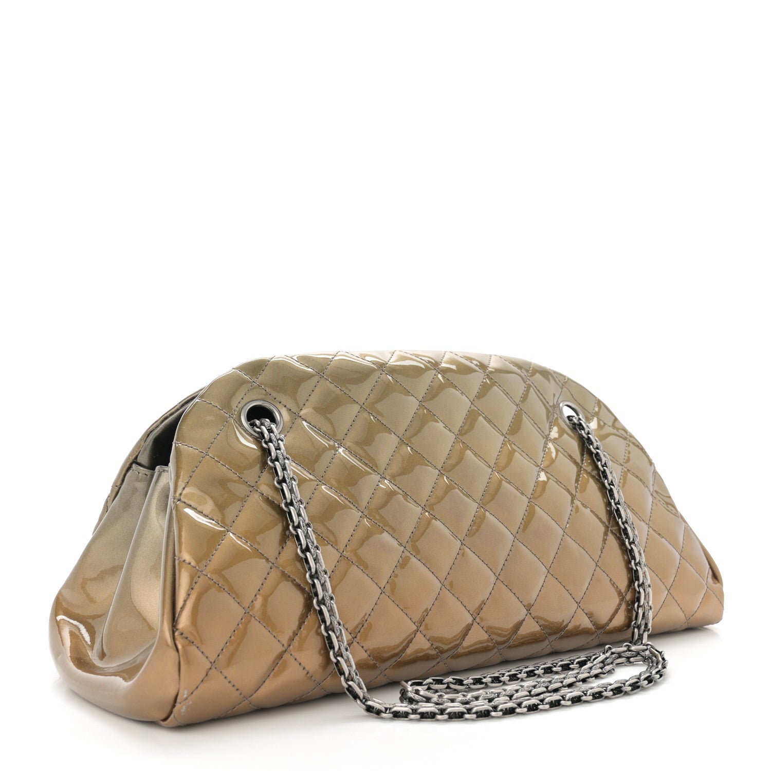 Chanel Metallic Patent Quilted Medium Just Mademoiselle Bowling Bag  Gold Degrade 3 of 13