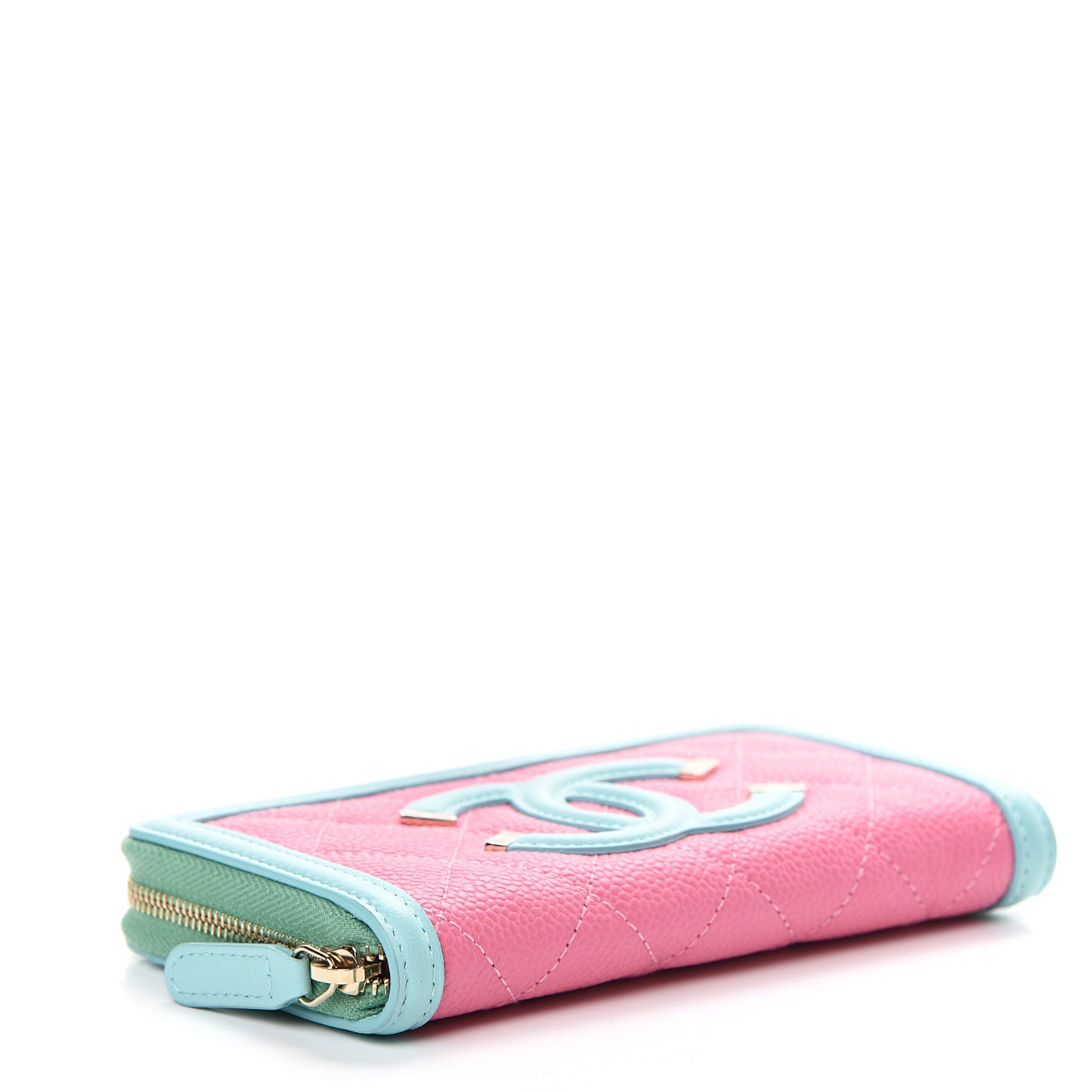 Caviar Quilted Medium Filigree Zip Around Wallet Pink Blue Green