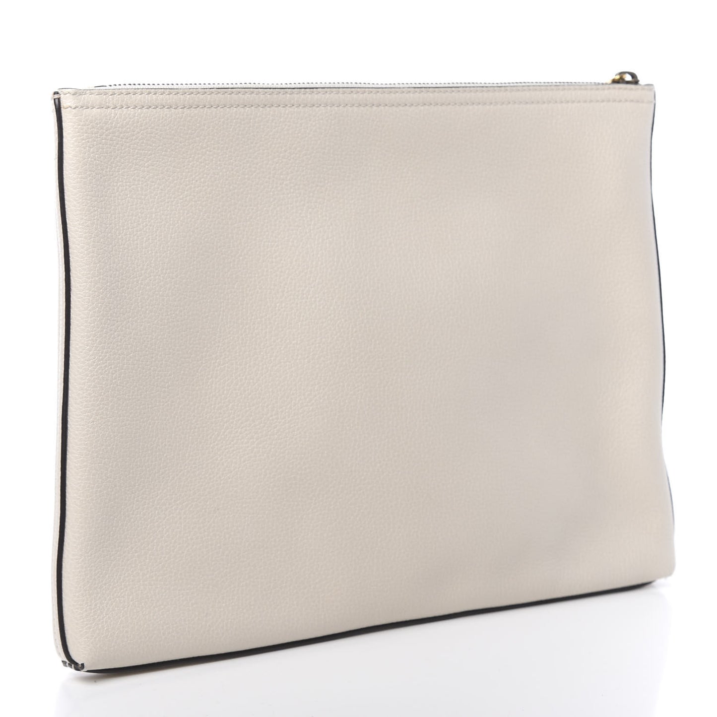 Pebbled Calfskin Medium Logo Portfolio Clutch White