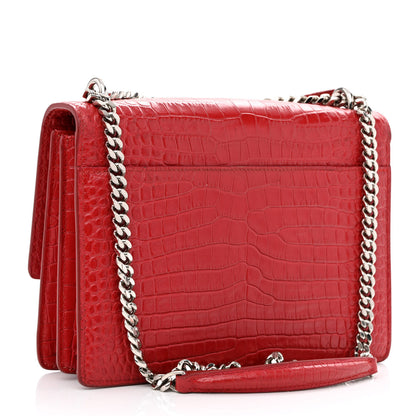 Saint Laurent Calfskin Crocodile Embossed Medium Monogram Sunset Rouge Eros 3 of 11