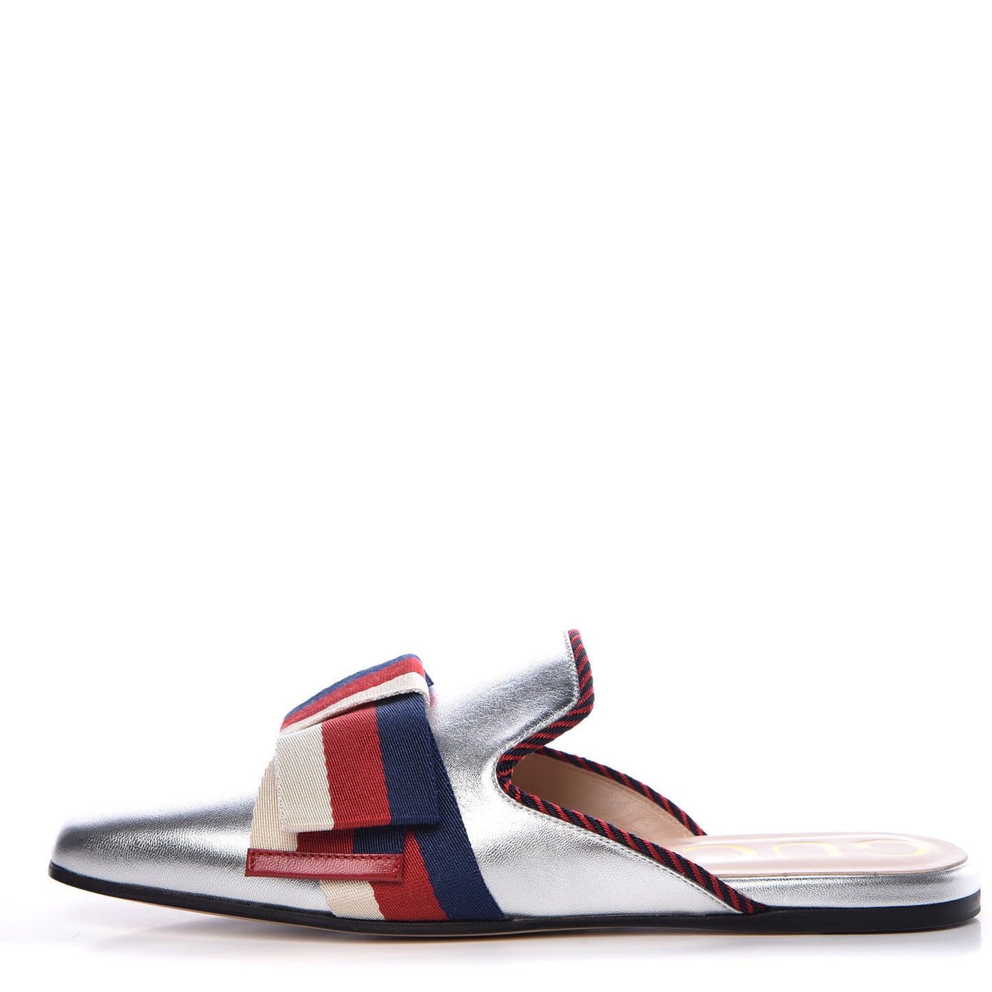 Metallic Calfskin Stylvie Bow Slippers 36.5 Silver