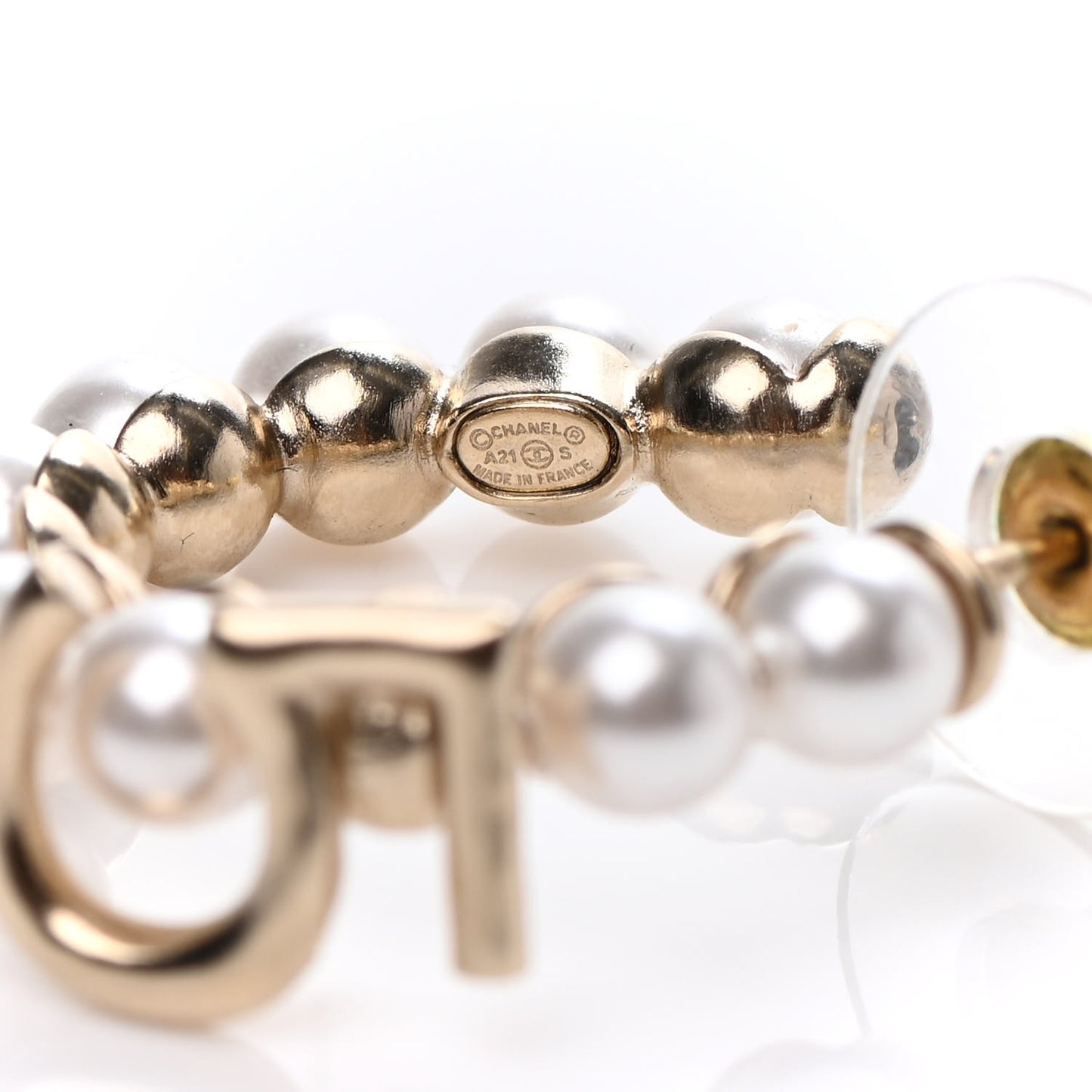 Crystal Pearl CC No 5 Hoop Drop Earring Gold