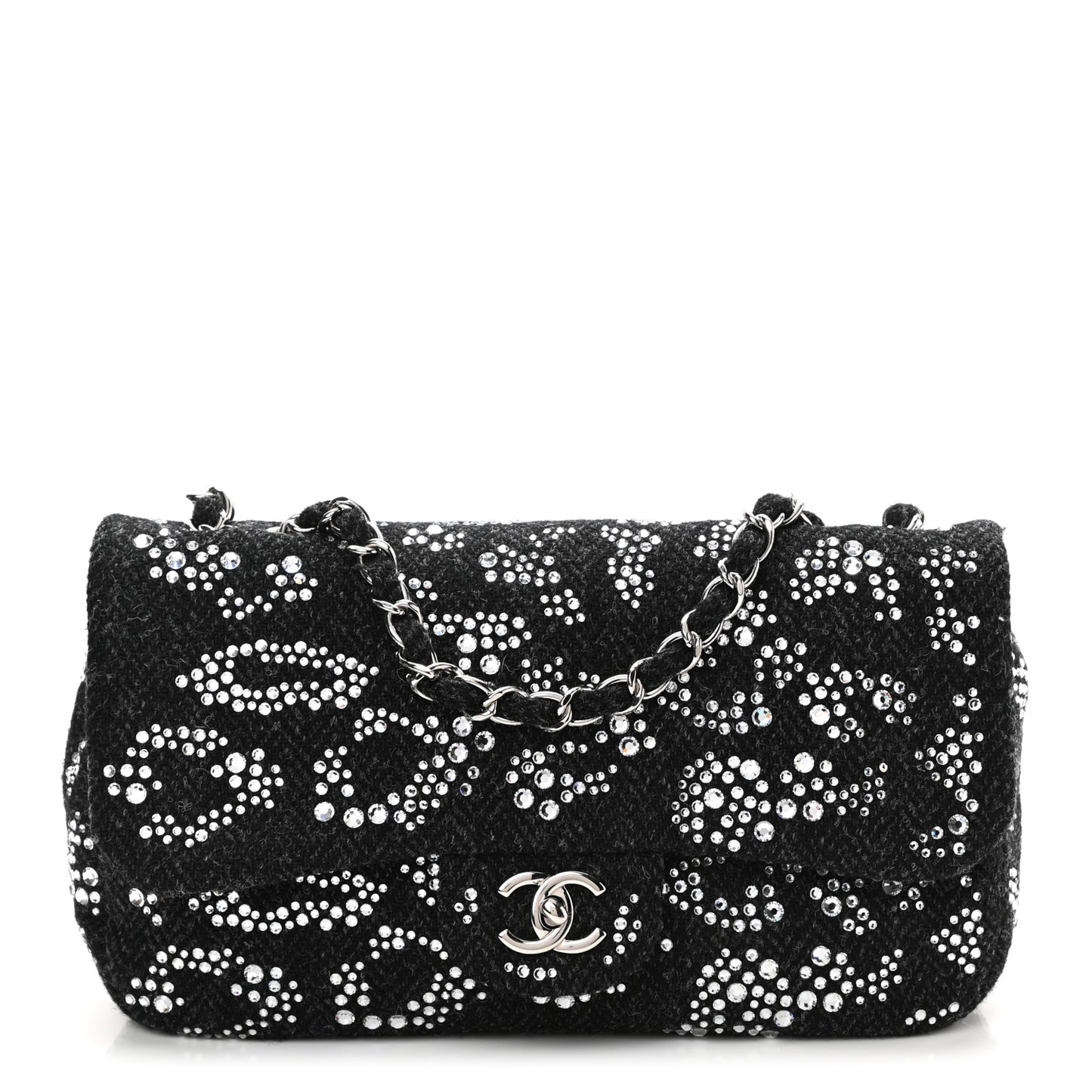Tweed Swarovski Crystal Leopard Jumbo Flap Black