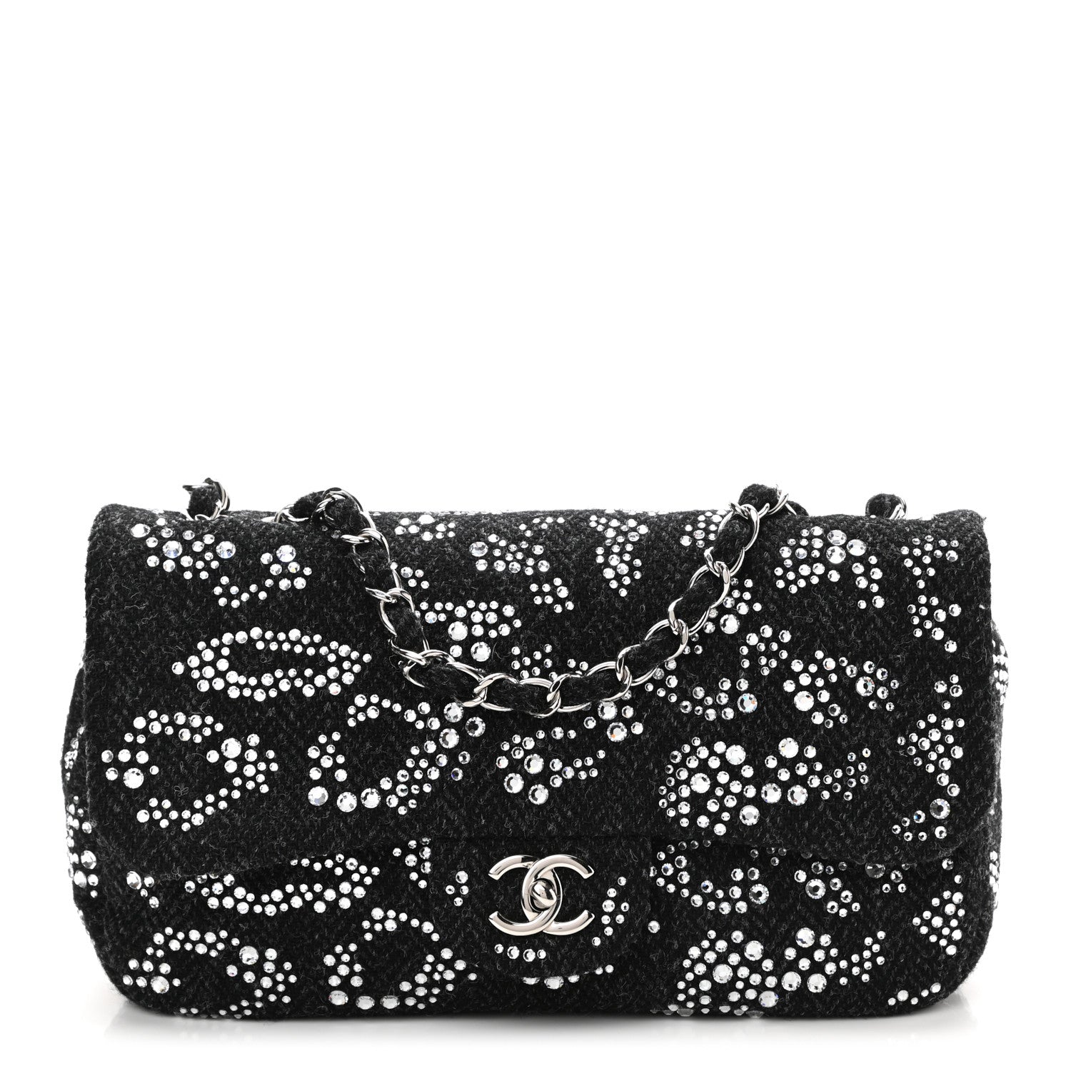 Chanel Tweed Swarovski Crystal Leopard Jumbo Flap Black 1 of 9