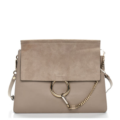 Chloe Calfskin Suede Medium Faye Shoulder Bag Motty Grey 1 of 6