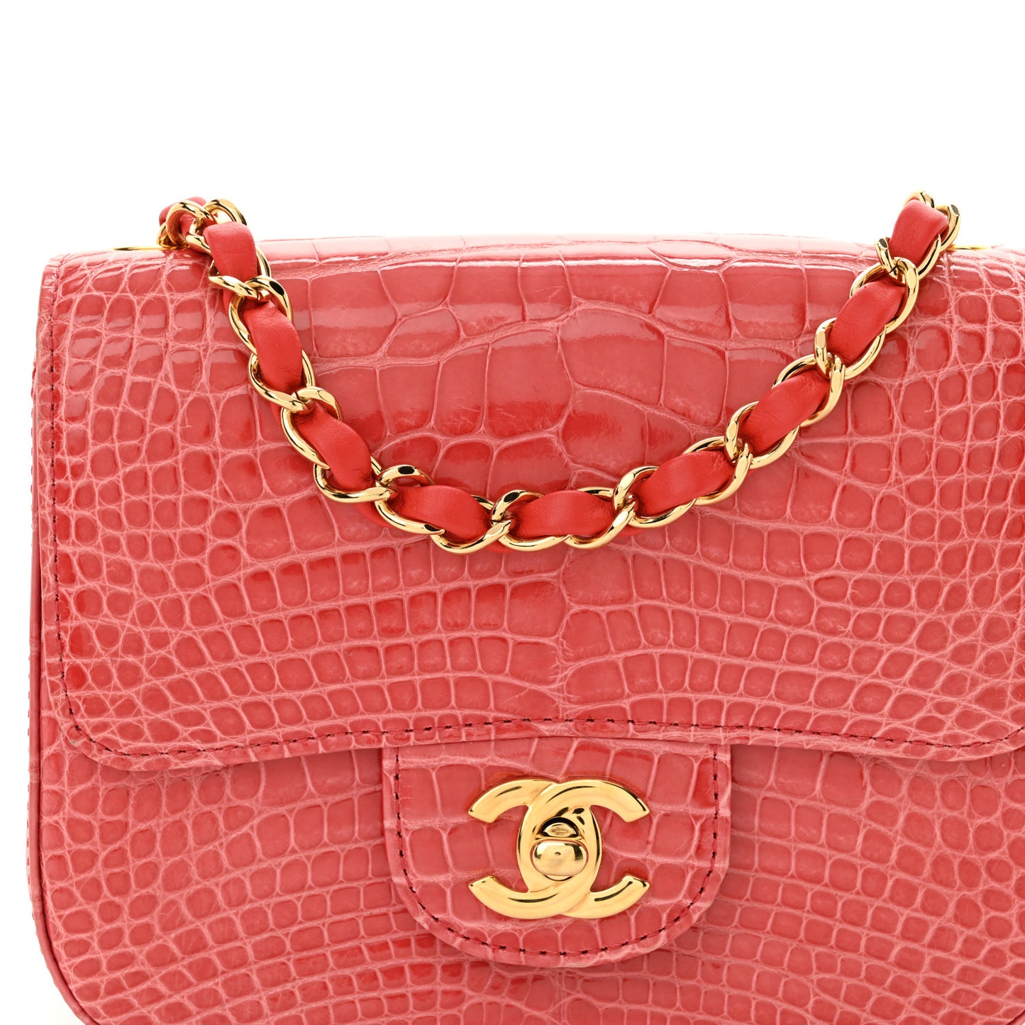 Shiny Alligator Mini Square Flap Pink