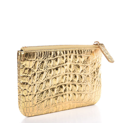 Chanel Metallic Calfskin Crocodile Embossed Cocodile Cosmetic Case Gold 3 of 8