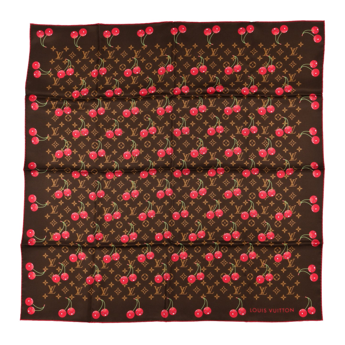 LV X TM Silk Monogram Cerises Square Scarf 90 Brown