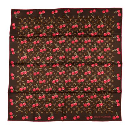 Louis Vuitton LV X TM Silk Monogram Cerises Square Scarf 90 Brown 1 of 3