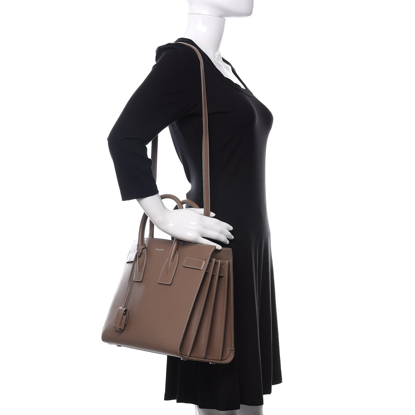 Grained Calfskin Topstitch Small Classic Sac De Jour Taupe