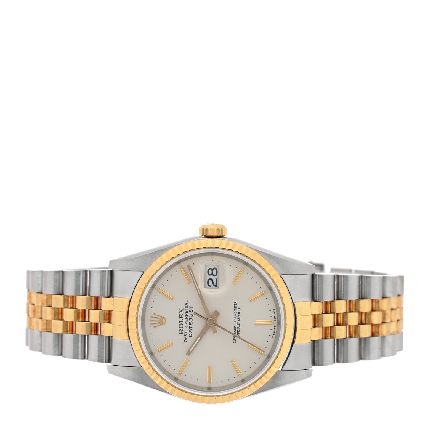 Stainless Steel 18K Yellow Gold 36mm Oyster Perpetual Datejust Watch Silver 16233