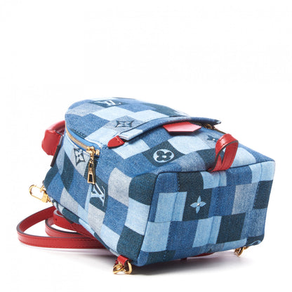 Louis Vuitton Denim Damier Monogram Patchwork Palm Springs Backpack Mini Blue Rouge 3 of 7