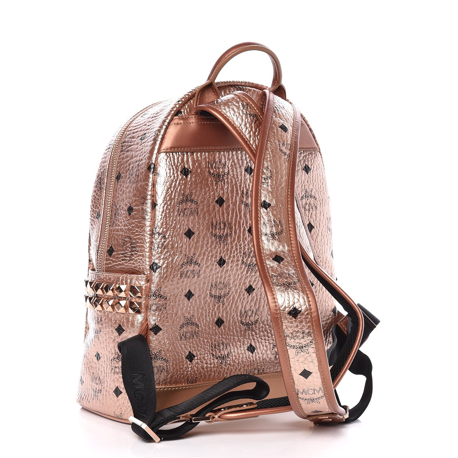 MCM Metallic Visetos Small Side Stud Stark Backpack Champagne Gold 3 of 9
