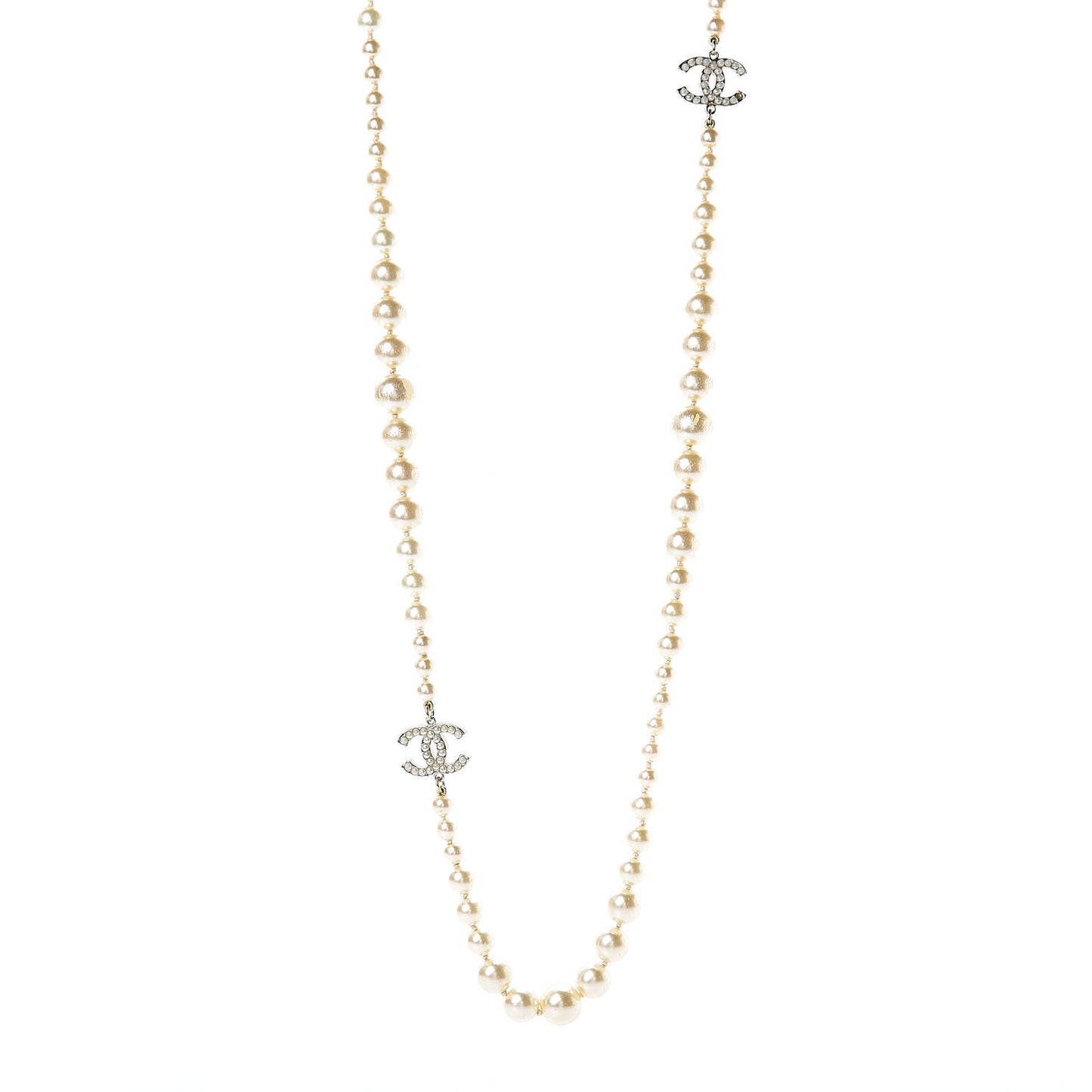 Graduated Pearl CC Long Necklace Light Gold
