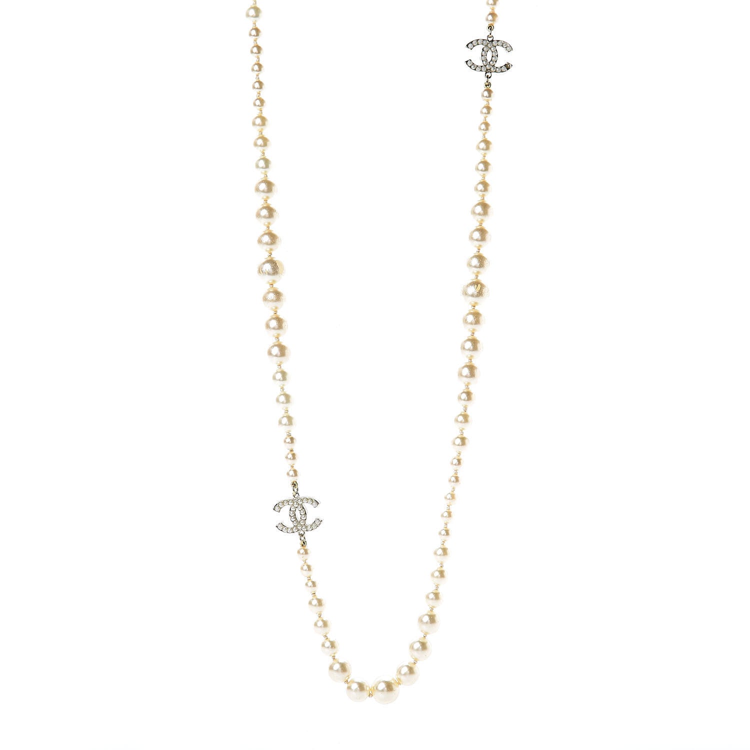 Chanel Graduated Pearl CC Long Necklace Light Gold 1 of 5
