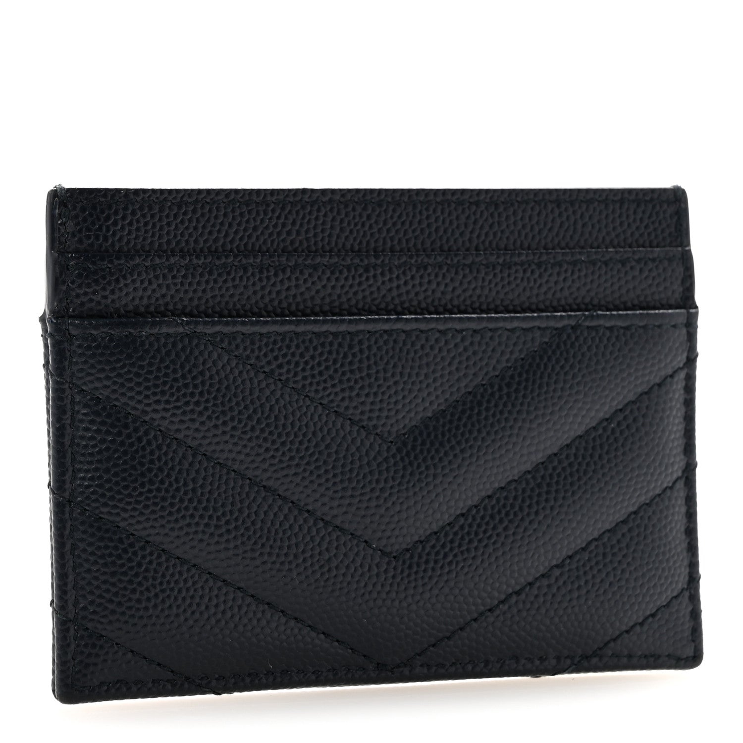 Saint Laurent Grain De Poudre Matelasse Chevron Monogram Credit Card Case Deep Marine 3 of 12