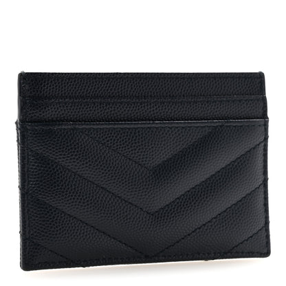 Saint Laurent Grain De Poudre Matelasse Chevron Monogram Credit Card Case Deep Marine 3 of 12