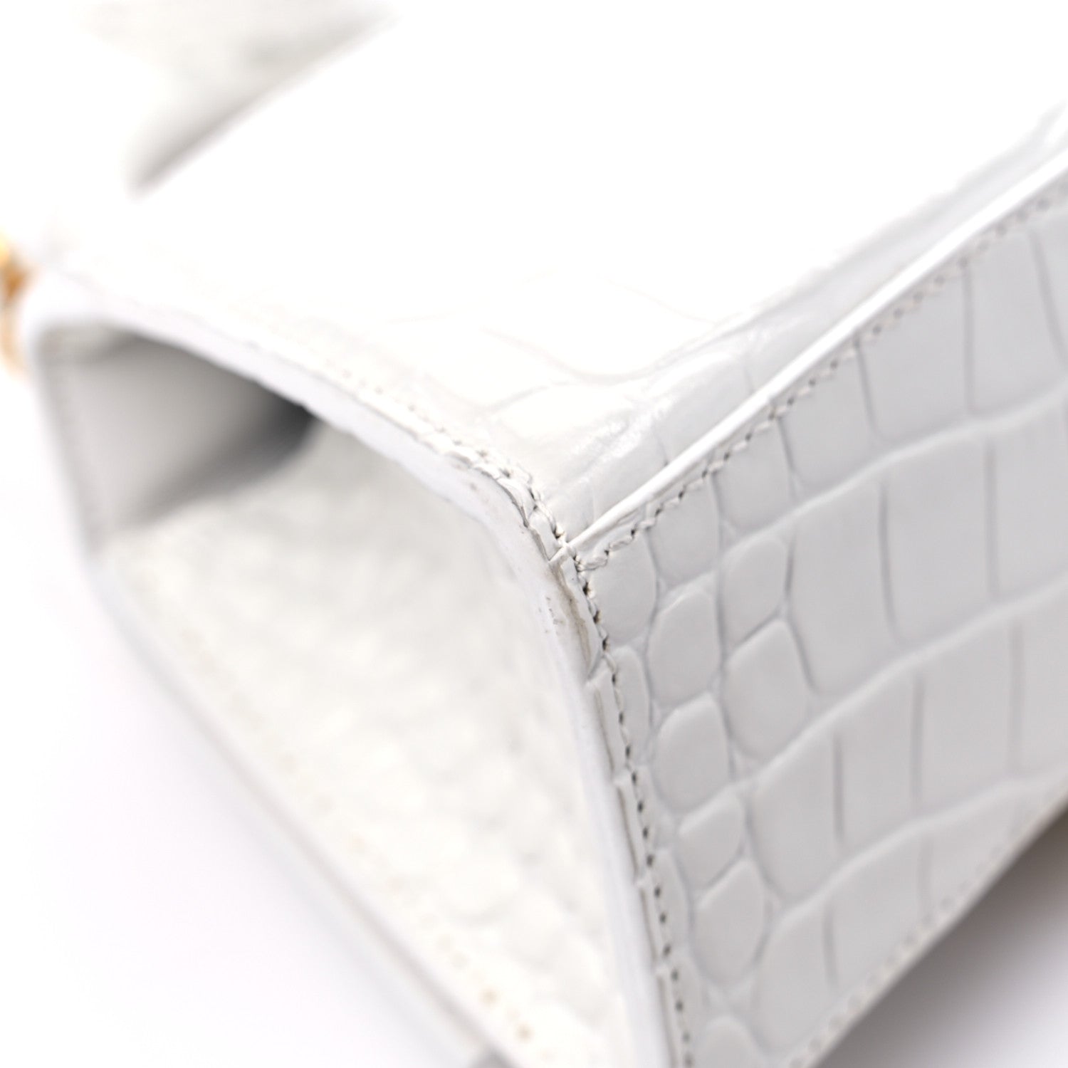Balenciaga Shiny Calfskin Crocodile Embossed Hourglass Top Handle Bag XS White 10 of 13