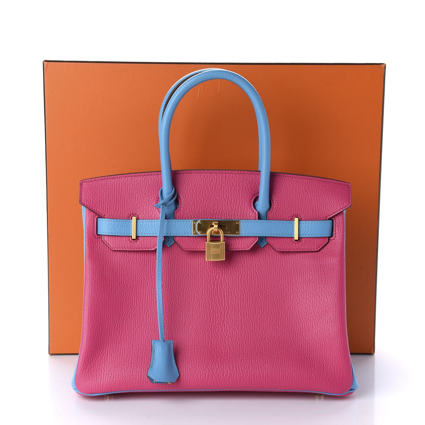 Chevre Mysore Horseshoe Birkin 30 Rose Shocking Celeste