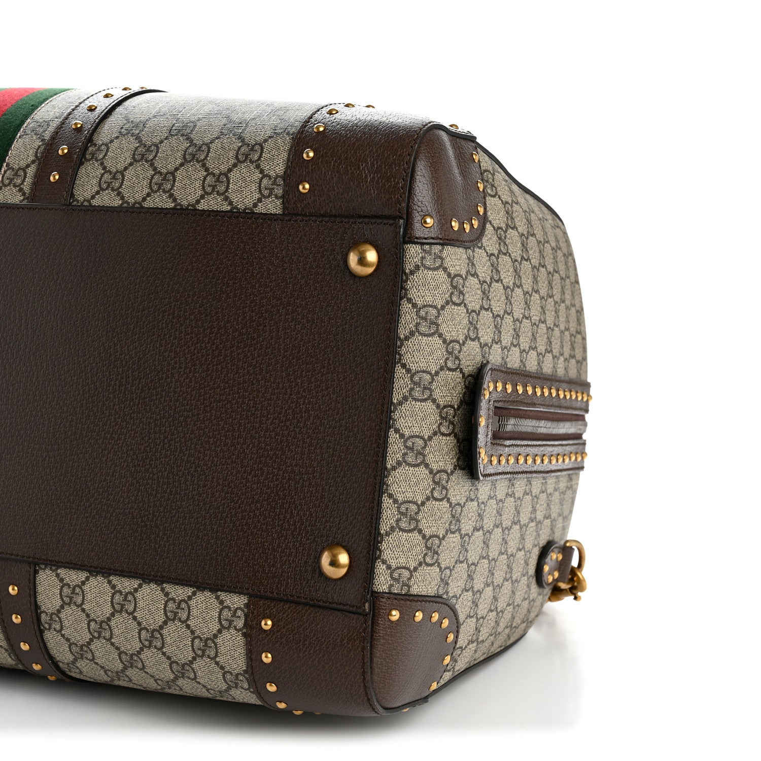 Gucci GG Supreme Monogram Textured Dollar Calfskin Web Studded Large Savoy Duffle Bag Beige Ebony 10 of 11