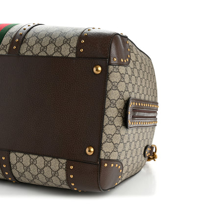 Gucci GG Supreme Monogram Textured Dollar Calfskin Web Studded Large Savoy Duffle Bag Beige Ebony 10 of 11