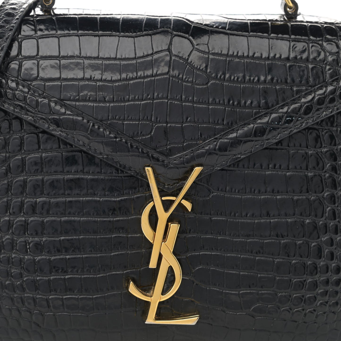 Calfskin Crocodile Embossed Mini Classic Monogram Cassandra Top Handle Black