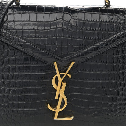 Saint Laurent Calfskin Crocodile Embossed Mini Classic Monogram Cassandra Top Handle Black 8 of 9