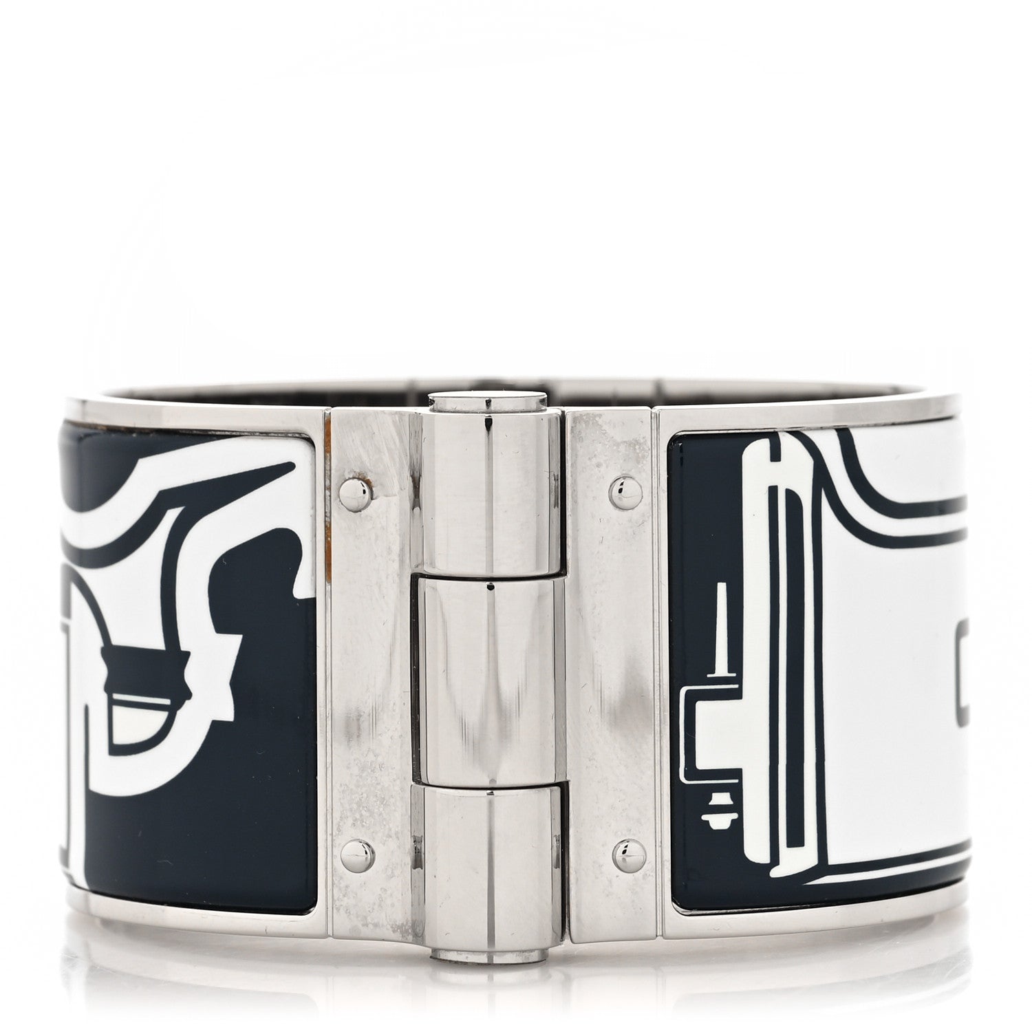 Hermes Enamel Printed Extra Wide Les Coupes Tattoo Hinged Bracelet S Positif Negatif 1 of 5
